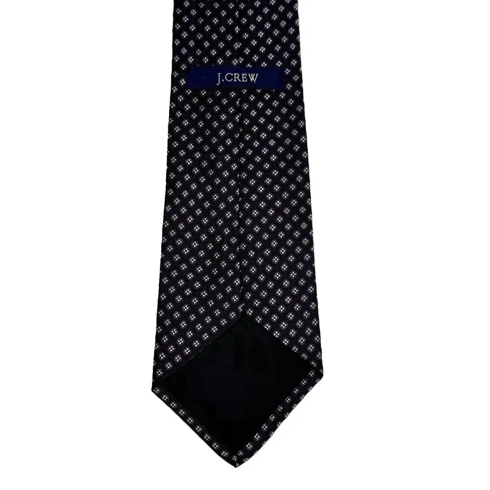 J. CREW - Men's Silk Tie Dark Blue White Purple Squares Geometric 56
